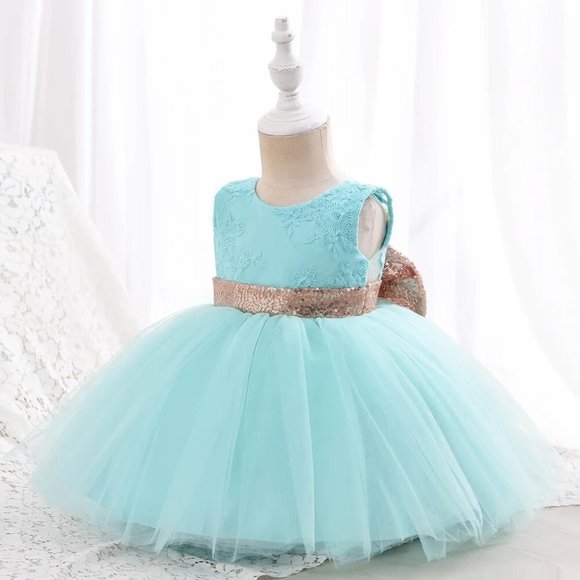 NWT Sparkling Bling Sequin Bow Pink Baby Dress Wedding Flower Girl Birth… - Picture 5 of 14